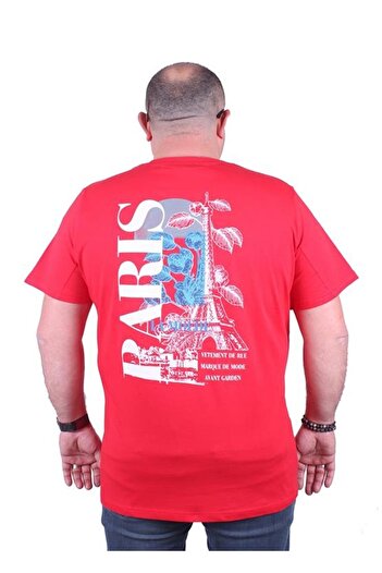 Starbattal Plus Size Crew Neck T-Shirt Paris 23105 Red