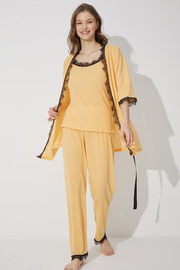 Siyah İnci Yellow 3-Piece Soft Touch Thin Knitted Dressing Set