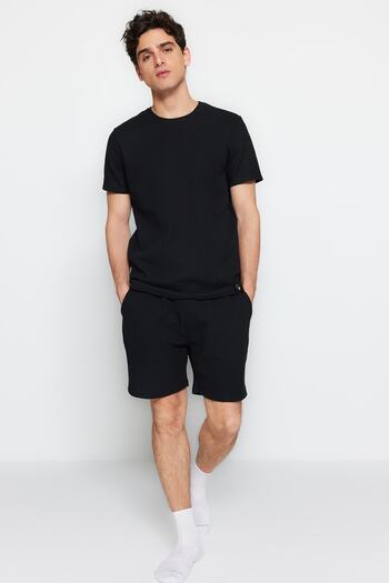 Trendyol Collection Чорний Regular Regular Fit Вафельний трикотажний комплект піжами з шортами TMNSS23PT00036