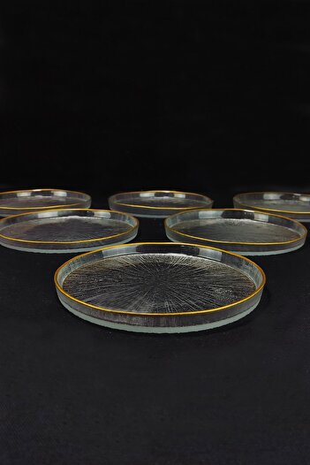 Digithome Rexy 6-Piece Glass Cake Plate 16 Cm Gold Rim - 16577 C320.045