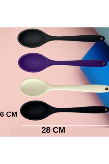 Multiamo Hard Tip Heat Resistant Fireproof Non-Stick Silicone 28 Cm Spoon - Gray Color - 1 Piece