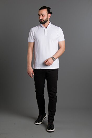 ZEKİ ÖZER Men's White Basic Polo Neck T-shirt