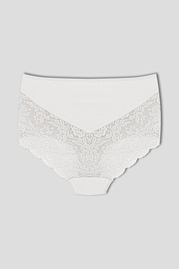HNX Ecru Cotton Front Back V Lace High Waist Plus Size Women's Panties