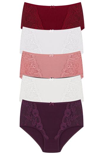 HNX 5-Piece High Waist Large Size Lace Detailed Cotton Bato Women's Panties