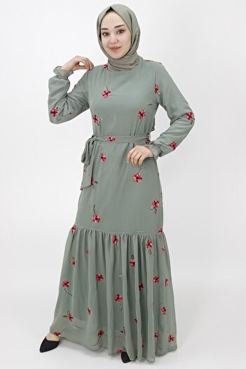 Butik Nakış Modelli Şifon Kumaş Elbise