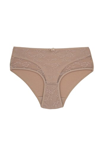 HNX Slip de damă de mărime mare, maro, cu două straturi, căptușit din dantelă, spate, bumbac