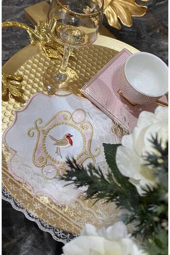 Soft Colours 2 Pieces Pip Studio Patterned Embroidery Embroidered Decorative Coffee Side Cocktail Presentation Napkin
