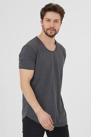 Tarz Cool Men's Smoked Oval Skirt Wide Collar 100% Cotton Short Sleeve T-Shirt