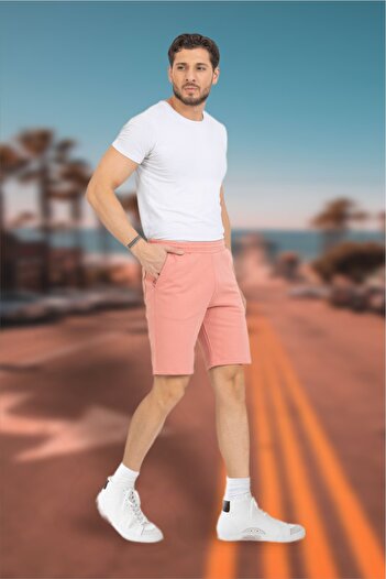 BESSA Men's Salmon Cotton Flexible Waisted Inner Cord Relaxed Fit Shorts