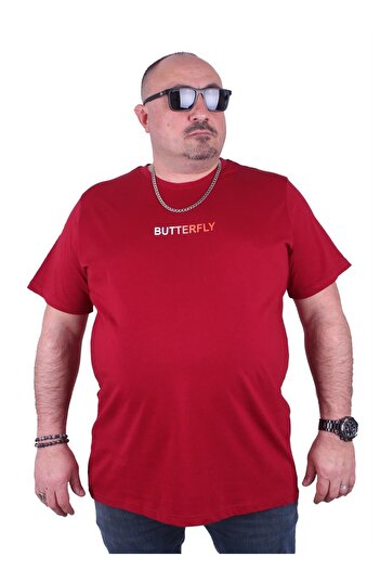MocGrande Plus Size Crew Neck T-Shirt Butterfly 23107 Claret Red