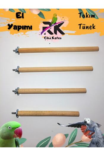 Ciko Kafes Set of 4 Wooden Natural Bird Parrot Perches