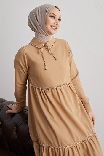 InStyle Lesina Baby Collar Tied Casual Hijab Dress - Beige