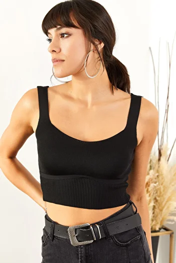Olalook Women's Black Strap Skirt Detailed Knitwear Blouse BLZ-19001363