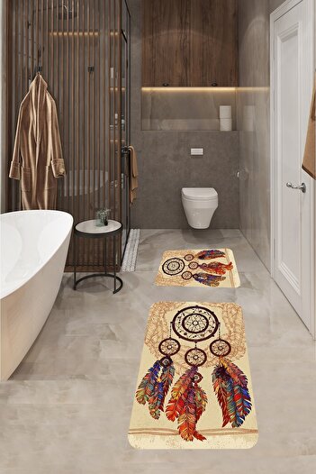 on the clouds Bathroom Carpet Double Toilet Set Non-Slip Base Bath Mat Set (60x100 + 40x60)