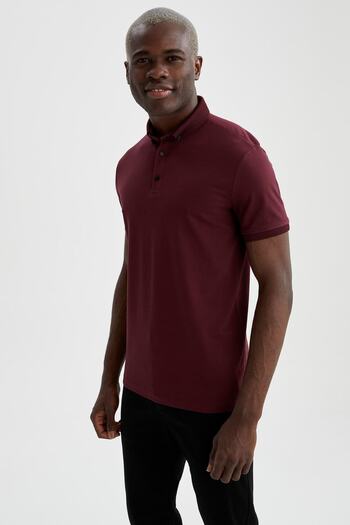 DeFacto Slim Fit Polo λαιμόκοψη Basic κοντομάνικο βαμβακερό χτενισμένο μπλουζάκι