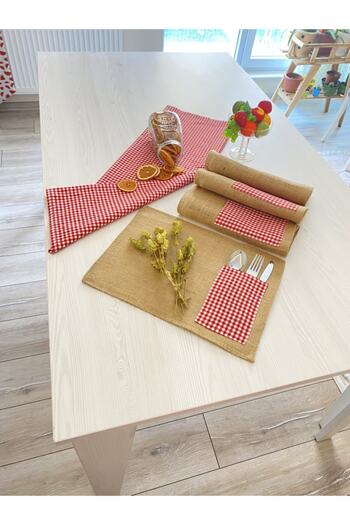 White Alamode Gingham Series Red White Checkered Runner And Placemat Set