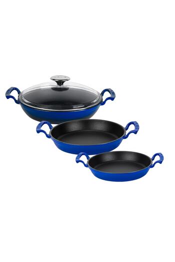 Lava 3-Piece Blue Saucepan Set with Glass Lid (16 Cm - 20 Cm-24cm)