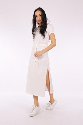 WestBound White Bee Embroidered, Striped, Slit Long Sports Dress