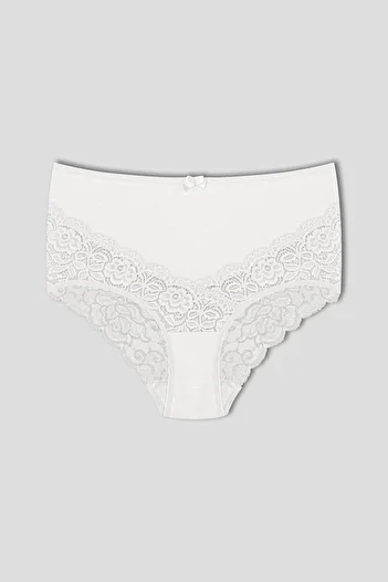 HNX Ecru Cotton Front Back V Lace High Waist Plus Size Women's Panties