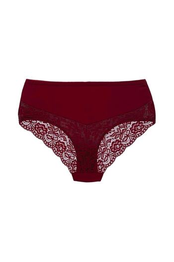 HNX Burgundy Cotton High Waist Lace Detailed Plus Size Women's Panties.