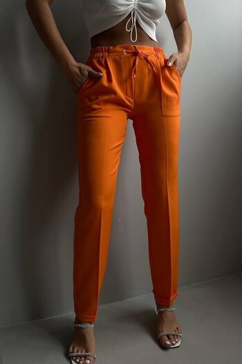 lovebox Women's Orange Double Leg Pocket Eyelet Detailed Trousers 23s01010
