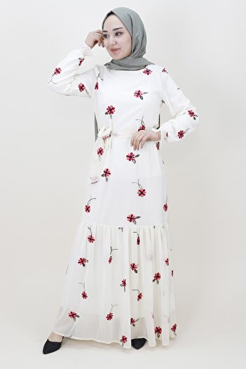 Butik Nakış Modelli Şifon Kumaş Elbise