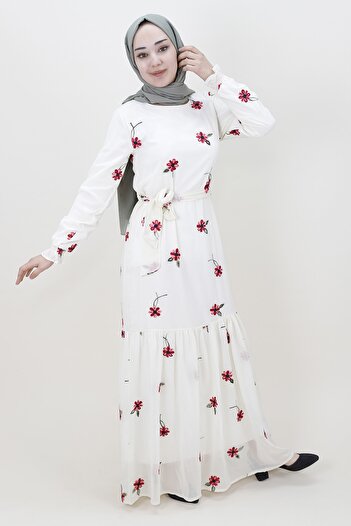 Butik Nakış Modelli Şifon Kumaş Elbise