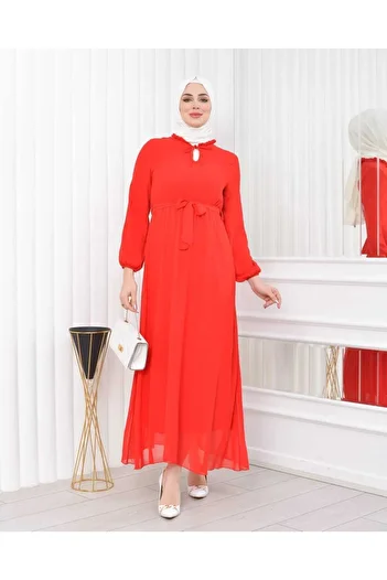 CİXAPLE Neck Lined 0 Collar Plain Chiffon