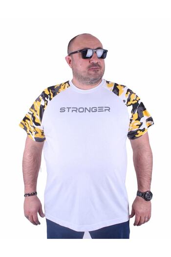 MocGrande Men's Large Size Raglan Sleeve Camouflage T-Shirt 23146 Mustard