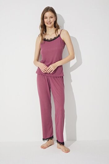 Siyah İnci Cherry Rotten Soft Touch Thin Knitted Pajama Set