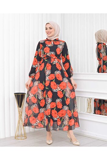 CİXAPLE Neck Lined 0 Collar Floral Patterned Chiffon