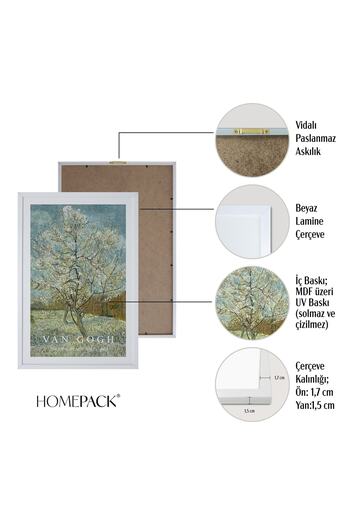 HOMEPACK 3'lü Set Doğal Ahşap Lamine Çerçeveli Klasik Eserler Soyut Vincent Van Gogh 30x40cm 40x60cm Hpn134