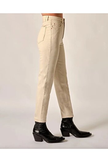 LİMABEL Women's Beige High Waist Lycra Mom Jeans