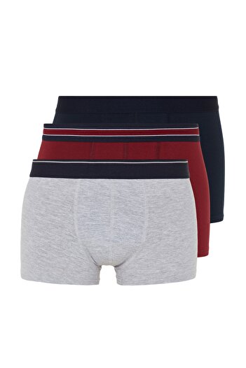 Trendyol Collection Claret Κόκκινο-γκρι-ναυτικό Μπλε 3 Πακέτο Straight RipeD Elastic Boxer Set - TMNSS23BX00016