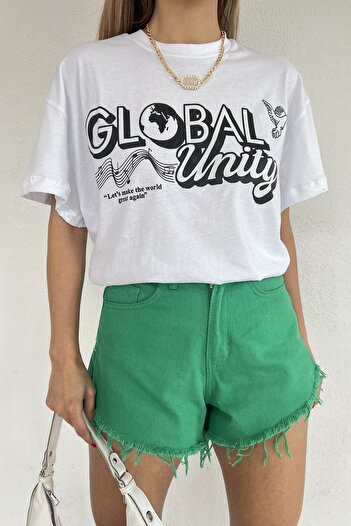 LE CARAMBOLE Women's White Global Unity Printed Combed Cotton T-shirt