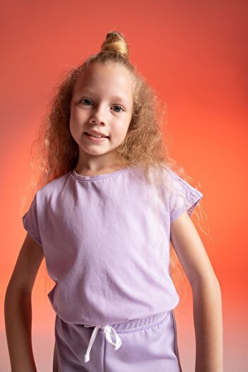 DeFacto Girl's Crew Neck Crop Short Sleeve Cotton T-Shirt