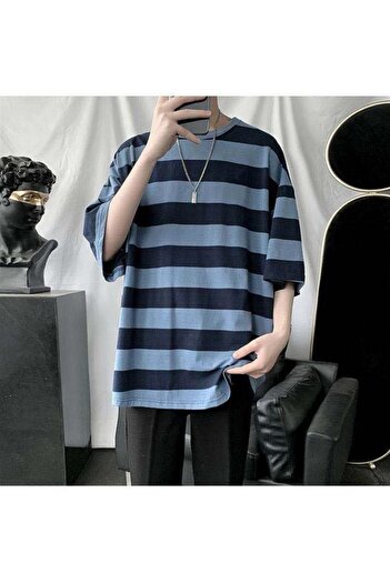 Touz Eysa Blue Black Striped Unisex Oversize T-shirt