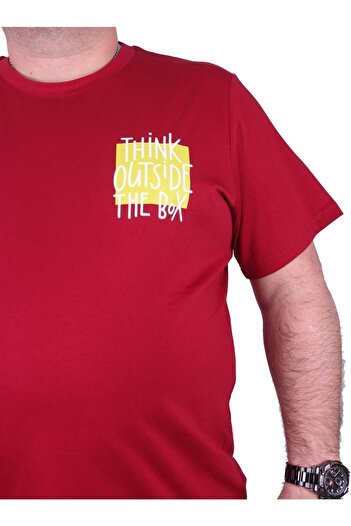 MocGrande Large Size Men's Printed T-Shirt Outside 23137 Claret Red