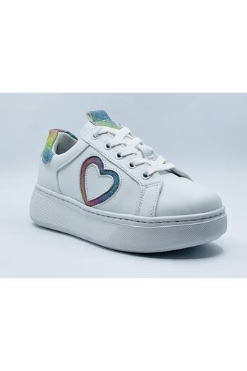 HAPPY WALK Thick Sole Lace-Up White Heart Detailed Girl's Casual Shoes