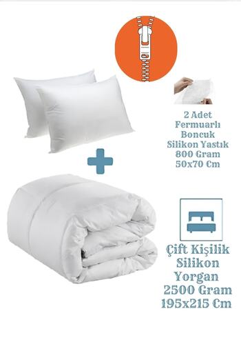 Şahinhome Double Duvet Set 2 Pieces Zippered 100% Bead Silicone Pillow 50X70 cm