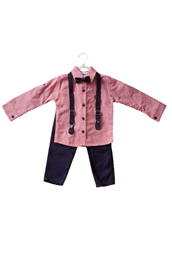 Dumledo Set of 4 with Red Plaid Shirt and Bow Tie and Trouser Straps (Age 1-2-3-4)