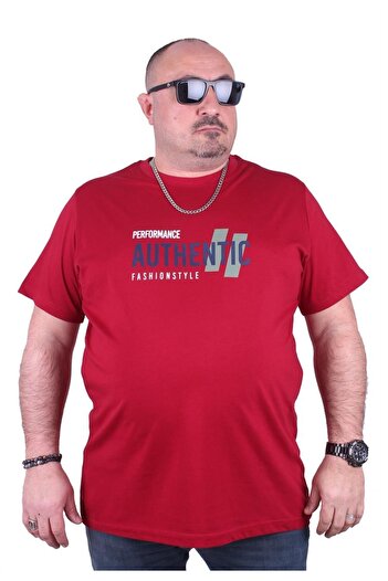 MocGrande Large Size Men's Printed T-Shirt Authentic 23134 Claret Red