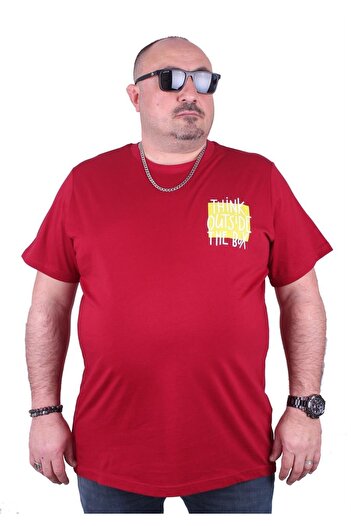 MocGrande Large Size Men's Printed T-Shirt Outside 23137 Claret Red
