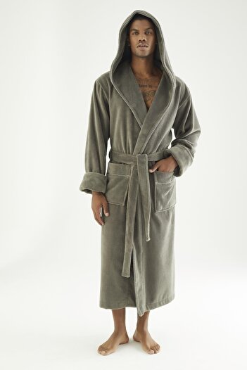 Nuşa Long Hooded Triga Bamboo Cotton Bathrobe