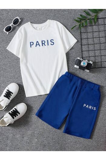 LePold White/blue Paris Printed Girls/Boys Pocket Shorts Set