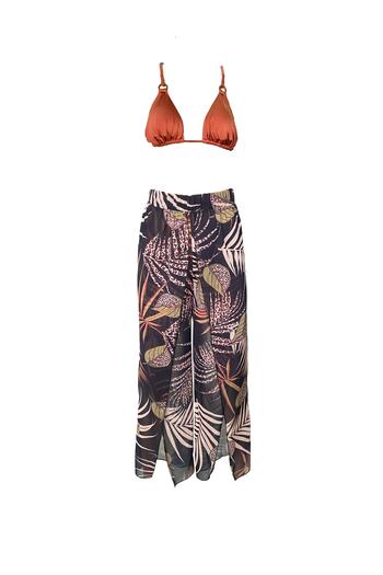 Bolder Lily Black Leo Leaf Pattern Slit Beach Pants