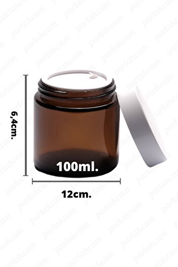 parlakcam Amber 100ml Empty Jar, Glass White Jar with Lid Suitable for Cream and Candle
