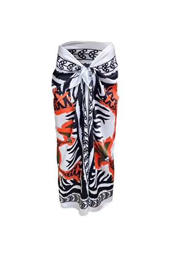 Bolder Elena Orange Palms Satin Pareo (Not Showing Underwear)