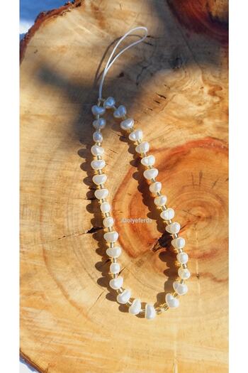 Atolye Ferda Pearl And Gold Transparent Design Phone Charm Phone Strap