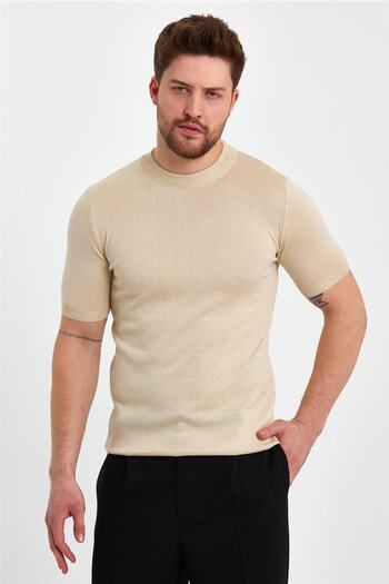 Tarz Cool Stone Men's Half Fisherman Plain Knitwear T-shirt-trz19129r08s